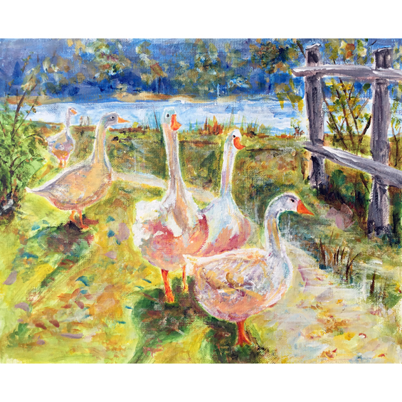 Geese in the lane (Acrylic)