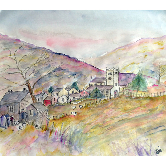 Hawkshead,Cumbria - after Tony Lees (watercolour and ink)