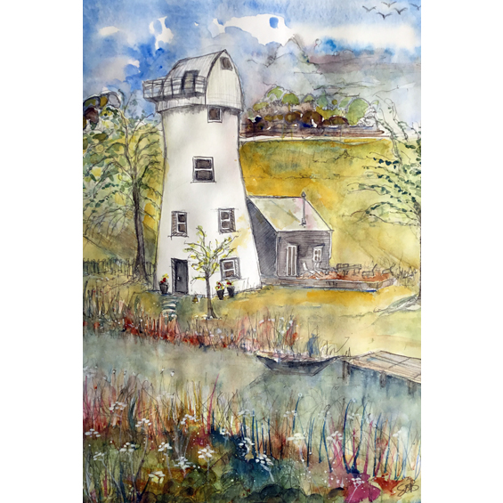Norfolk Windmill in white (watercolour)