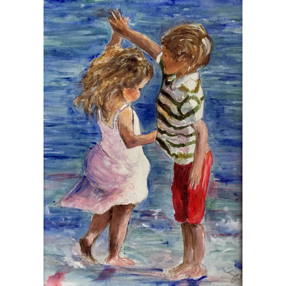 Children Dancing In The Sea (Acrylic)